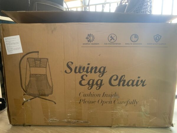 Indoor And Outdoor Swing Egg Chair With Stand, Beige UV Protection Cushion Hanging Chair With Cup Holder - Image 4