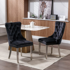 High-end Tufted Solid Wood Contemporary Velvet Upholstered Dining Chair With Chrome Stainless Steel Plating Legs,Nailhead Trim