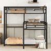 L-shaped Metal Triple Twin Size Bunk Bed, Black - Image 5