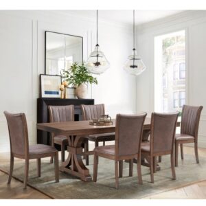 78.74 Rectangular Rubber Wood Dining Table For 6-8 With Wooden Trestle Pedestal Base,Mid Century Modern Kitchen Wooden Table Dinner Table For Dining Room, Living Room,OAK