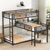 L-shaped Metal Triple Twin Size Bunk Bed, Black - Image 3
