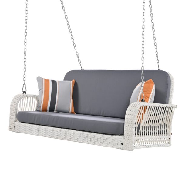 GO PE Wicker Porch Swing, 2-Seater Hanging Bench With Chains, Patio Furniture Swing For - Image 9