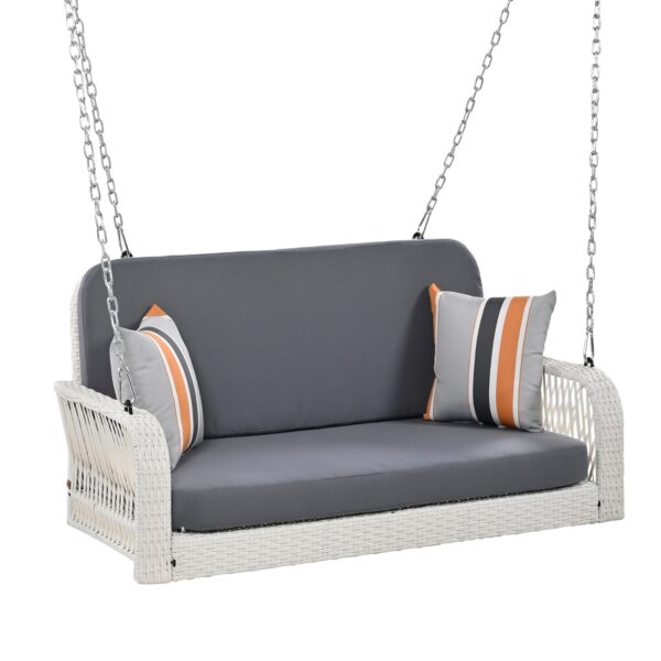 GO PE Wicker Porch Swing, 2-Seater Hanging Bench With Chains, Patio Furniture Swing For - Image 7