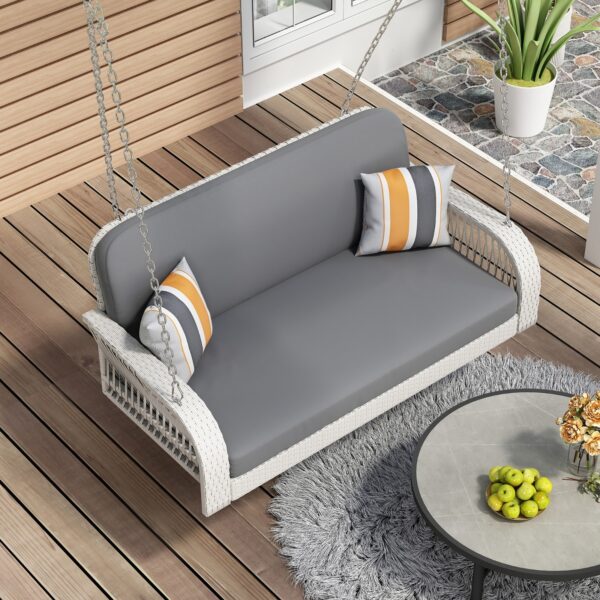GO PE Wicker Porch Swing, 2-Seater Hanging Bench With Chains, Patio Furniture Swing For - Image 2