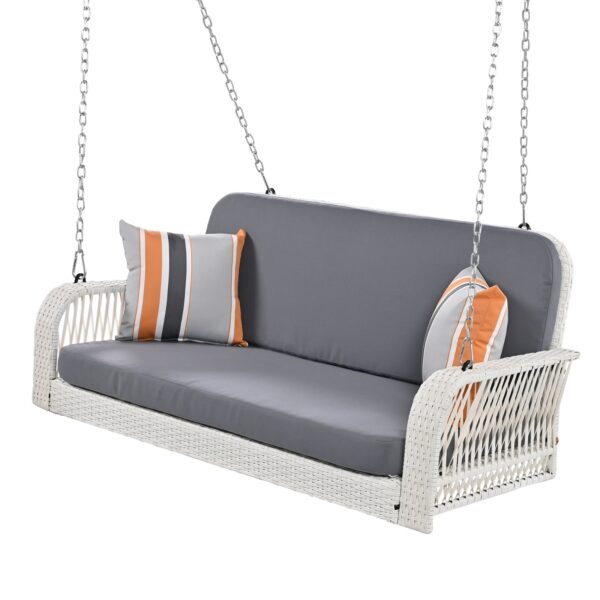 GO PE Wicker Porch Swing, 2-Seater Hanging Bench With Chains, Patio Furniture Swing For - Image 5